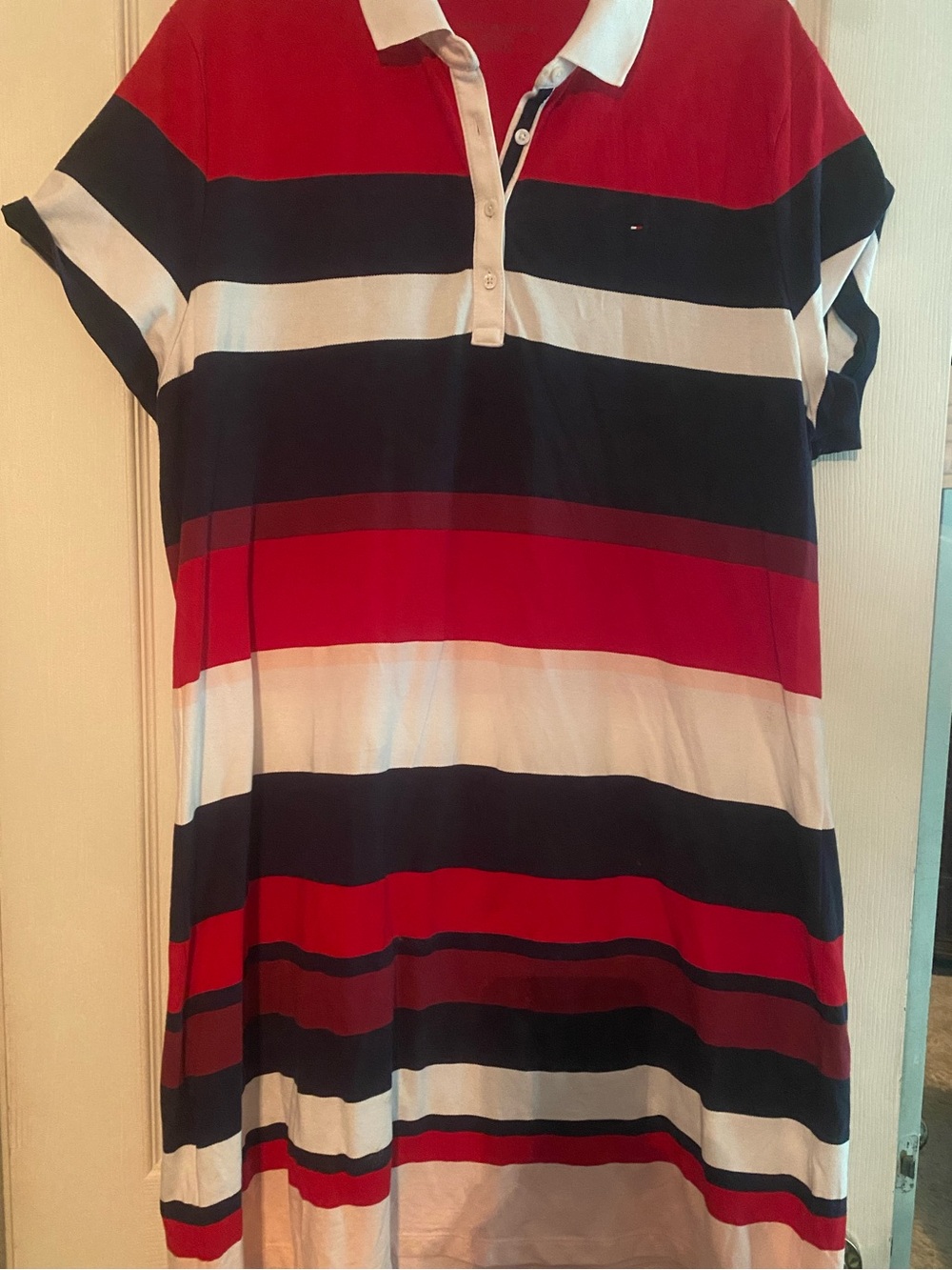 Tommy Hilfiger Red, Navy & White Striped Polo